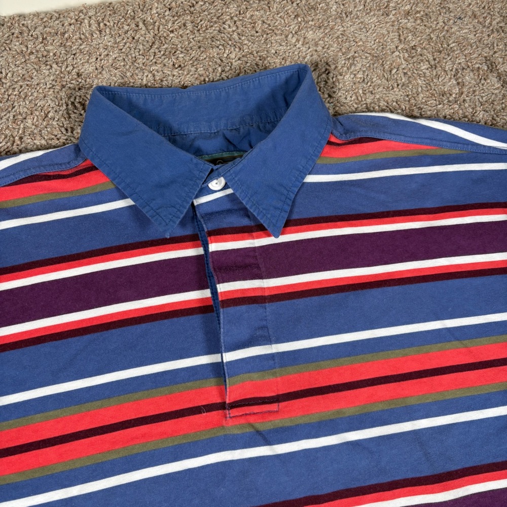 Woolrich Mens XL Polo Shirt Short Sleeve Striped Vintage Rugby Y2K
